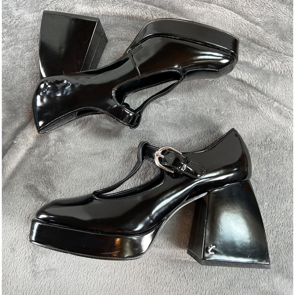 Circus NY Sam Edelman Platform Mary Jane Shoes Sz 11 Black Patent Chunky Goth - Picture 3 of 10